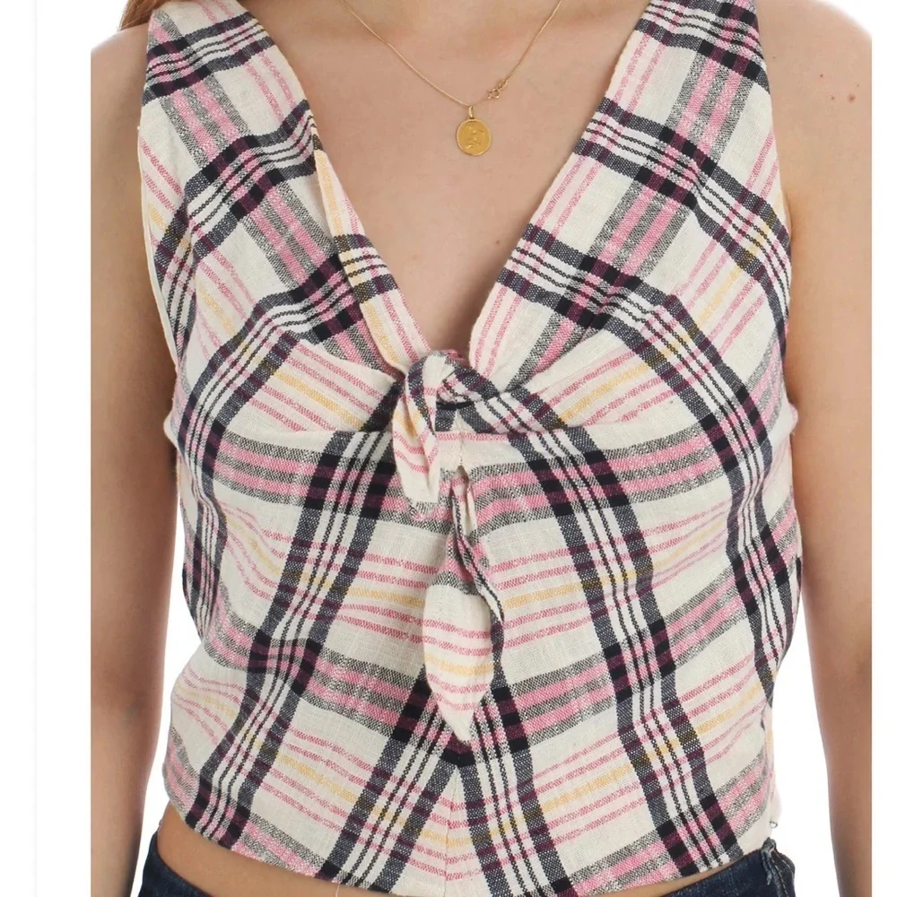 Zara checked twist front sleeveless crop top m